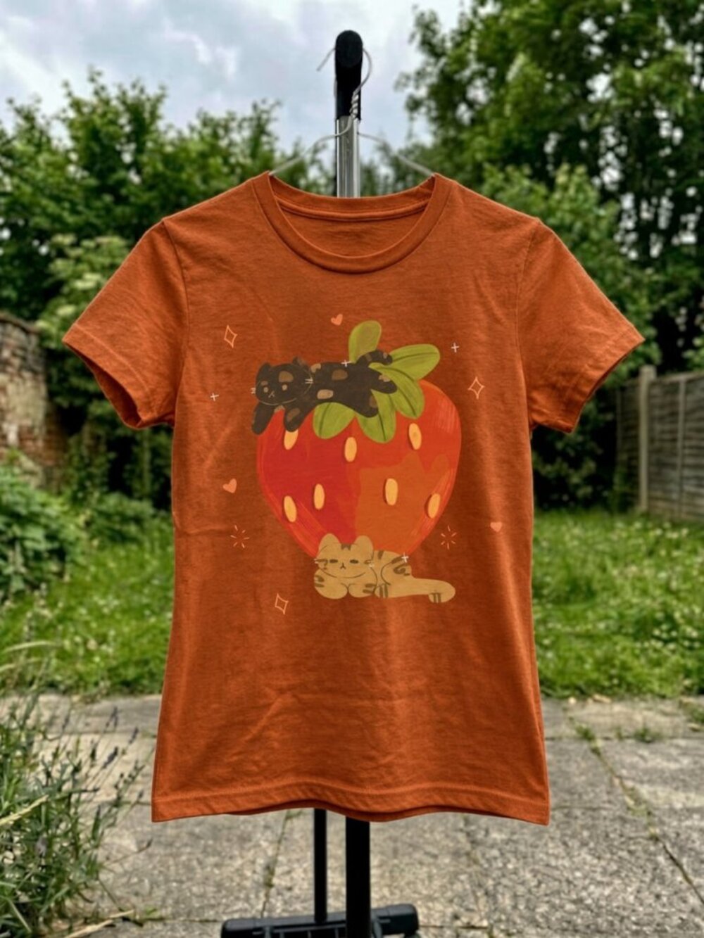 Cute Cats Strawberry Cottagecore Botanical Graphic T-Shirt Gildan Women Tee